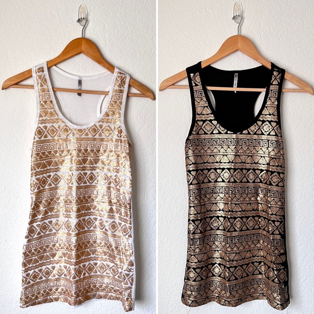 Heart & Hips Bundle of Two Sequins Aztec Print Tank Tops Size Large